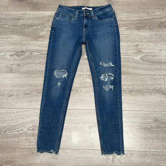 Levi’s 535 Super Skinny Denim Jeans Distressed Raw Hem 27 - Picture 7 of 16
